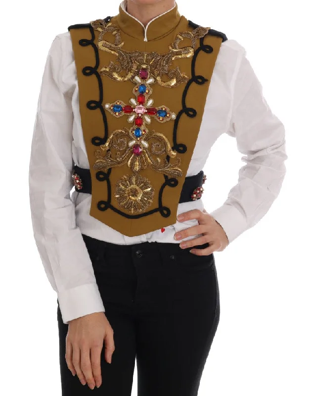 Savings Galore zip-up jacketDolce & Gabbana Runway Embellished Crystal Cross Women's Vest