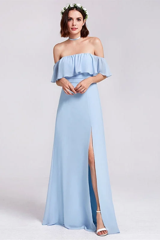 Massive Deals off-shoulder dressPrincess Off the Shoulder Blue Bridesmaid Dress
