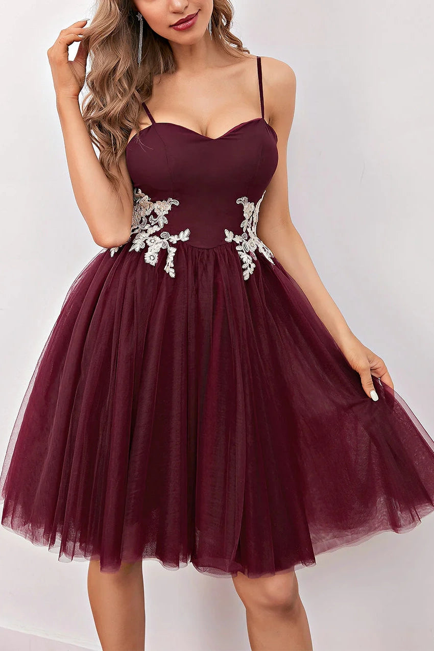 Price Rollback sleeveless dressTulle A-Line Sweetheart Spaghetti Straps Appliques Homecoming Dress