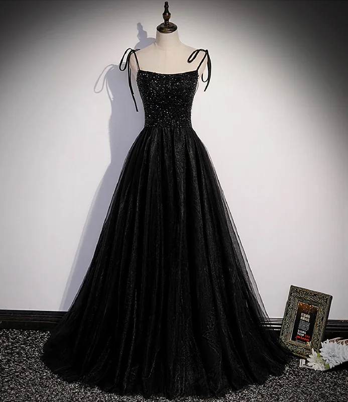 Best Bargains party-ready dressBlack tulle beads long prom dress A line evening dress s58