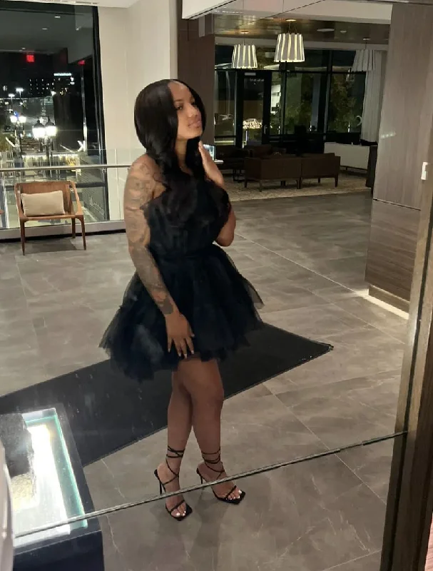 Epic Deals fitted dressBlack Tulle Party Dress,Black Short Homecoming Dress  Y4518