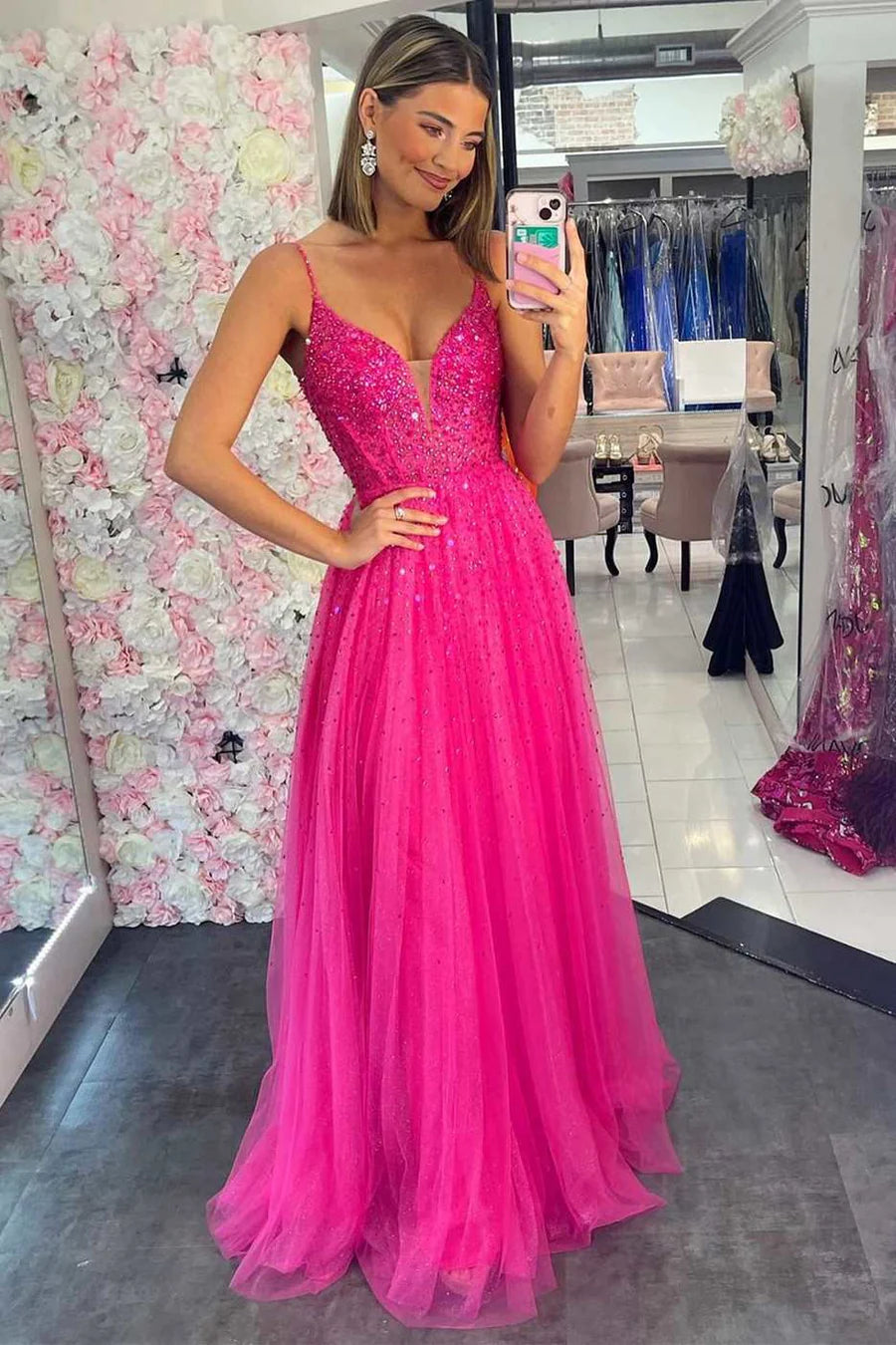Special Price mini dressTulle A-Line V-Neck Sleeveless Beaded Appliques Prom Dress