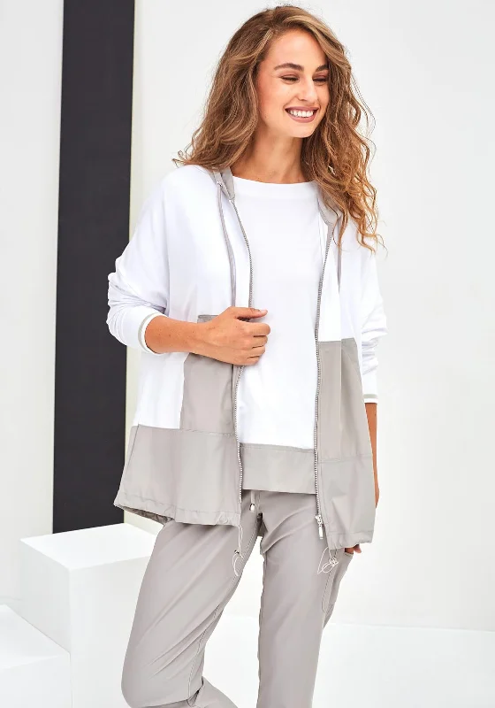 Midnight Madness fashion casual hoodieNaya Colour Block Long Hoodie, White & Stone