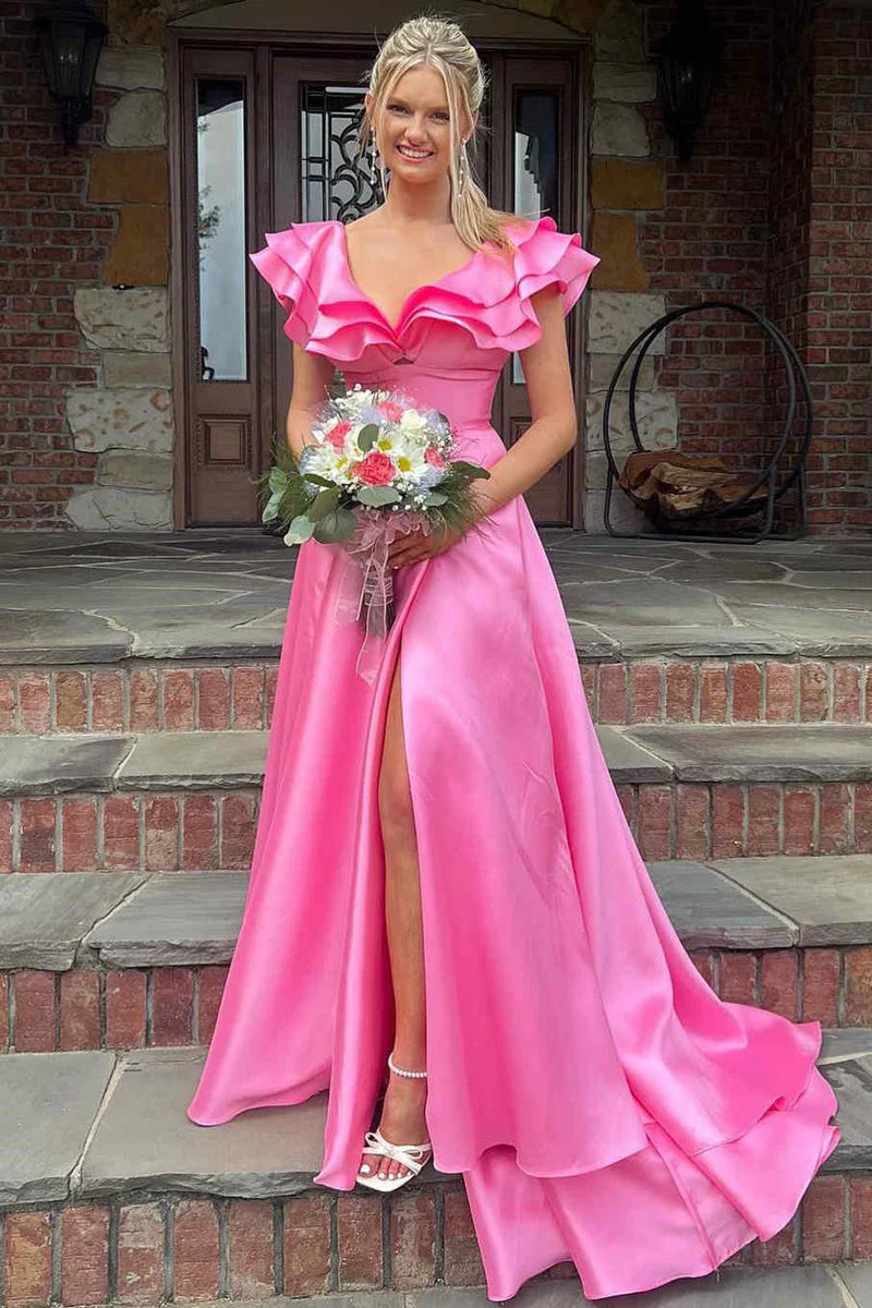 Holiday Sale party-ready dressSatin A-Line Empire With Pockets Casual V-Neck Prom Dress