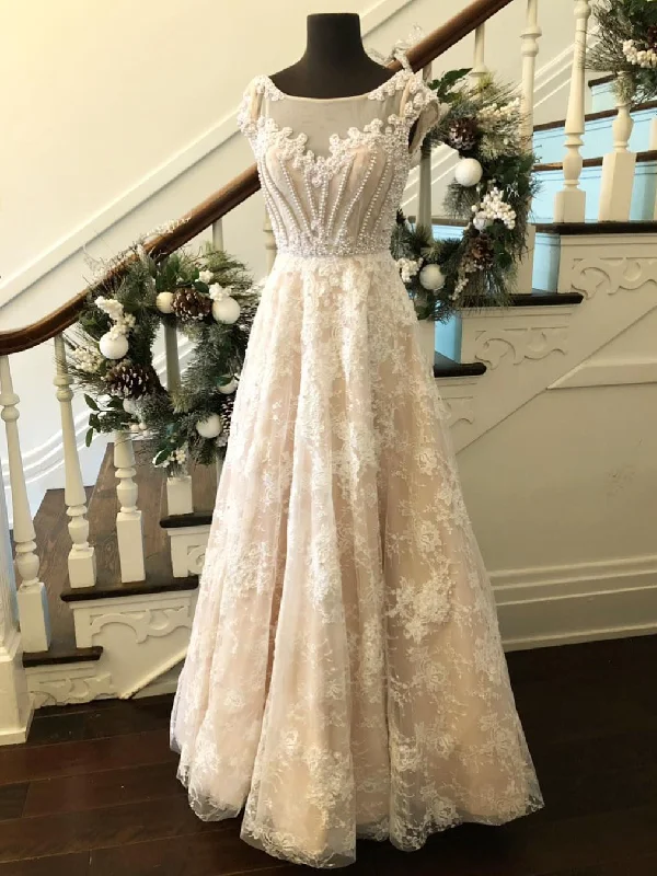 Sale Event Lace Prom Dresses A-line Scoop Floor-length Beading Ivory Tulle Prom Dress JKL625