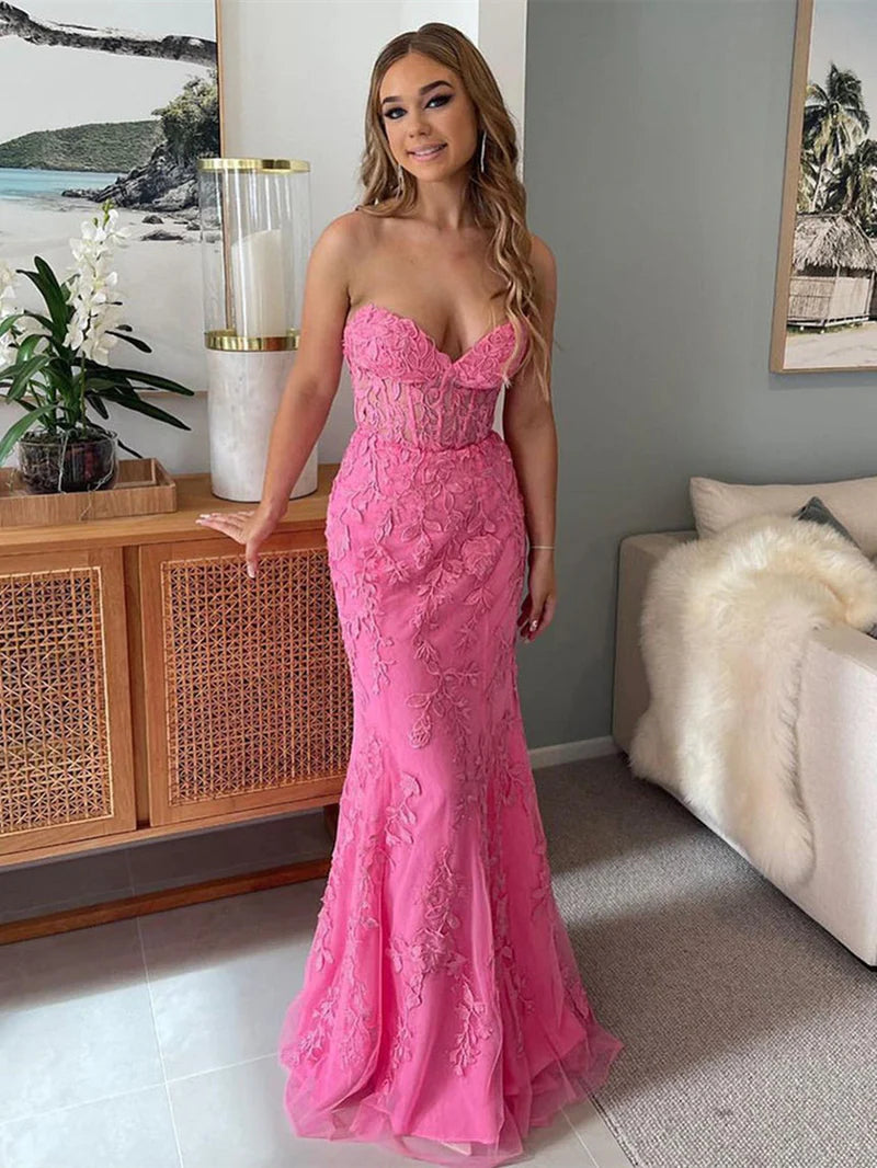 Exclusive Savings long-sleeve floral dressTrumpet Sweetheart Strapless Lace Appliques Prom Dress
