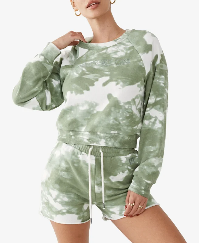 Best Deals oversized hooded sweatshirtversatile gym hoodieWomens Tie Dye Shrunken Raglan Sweatshirt