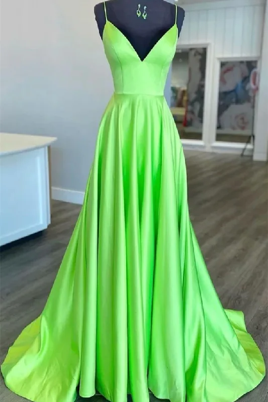 Price Slash wrap-around dressSimple A Line V Neck Green Satin Long Prom Dress, V Neck Green Formal Graduation Evening Dress Y215