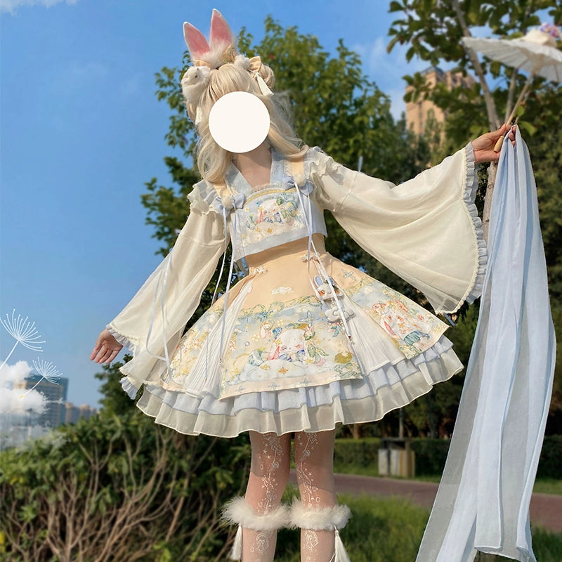 Online Exclusive backless dressYingLuoFu~Laurel~Kawaii Han Lolita Jumper Dress Rabbit Print