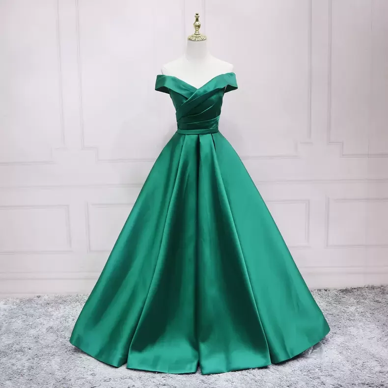 Stock Clearance cocktail dressOff The Shoulder Green Satin Evening Dress s16