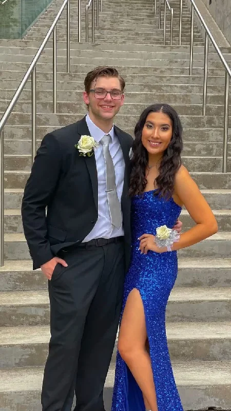 Major Savings elegant evening dressRoyal Blue Sequins Long Prom Dress With Side Slit Elegant Evening Gown  Y128