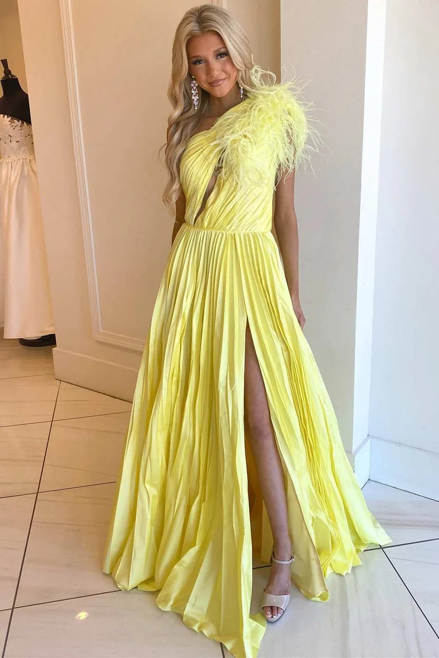 Online Only trendy wrap dressElegant Satin A-Line One Shoulder With Side Slit Party Prom Dress