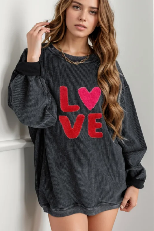 Doorbuster Deal sporty hoodieminimalistic workout hoodieValentine’s Day LOVE Round Neck Long Sleeve Sweatshirt