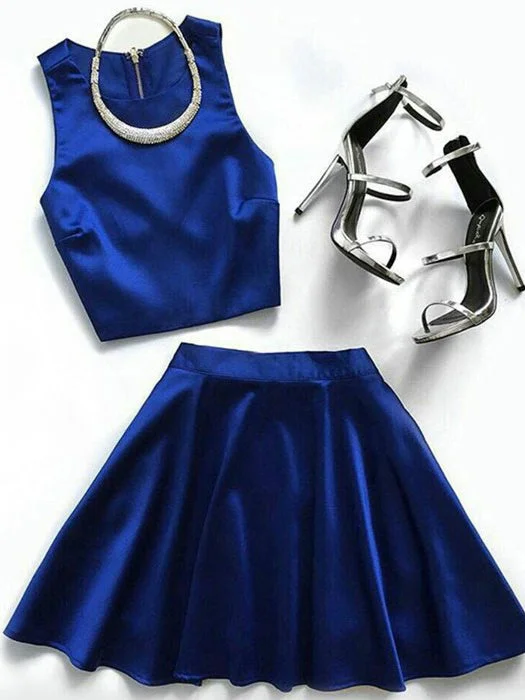 Extra Discounts Two Piece Homecoming Dresses Royal Blue Simple Short Prom Dress Party Dress JK751
