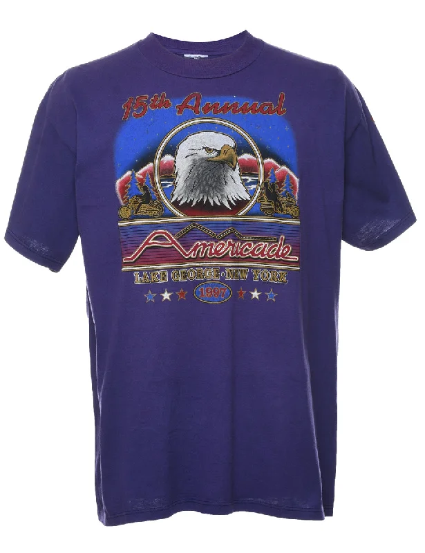 New Arrival everyday winter coatPurple Printed America Design T-Shirt - XL