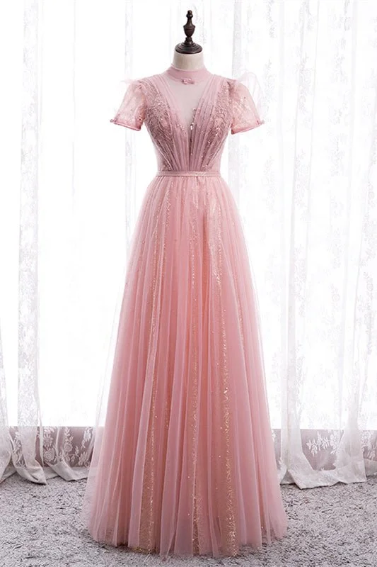 Buy Now casual evening dressA-line Illusion High Neck Beaded-Embroidery Maxi Formal Dress with Bow