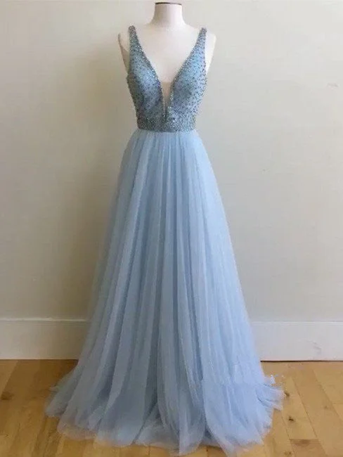 Hurry In Sexy Prom Dresses Straps A-line Floor-length Tulle Prom Dress/Evening Dress JKL448