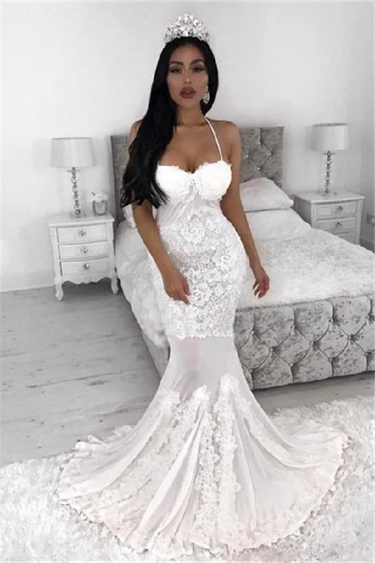 Price Break White Lace Appliques Spaghetti Strap Wedding Dress New Arrival Bridal Gown