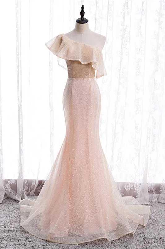 Grand Opening Sale party-ready dressOne Shoulder Mermaid Ruffle Lace-Up Maxi Formal Dress
