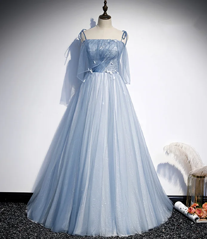 Amazing Deals flowy evening dressBlue tulle long A line prom dress evening dress s72