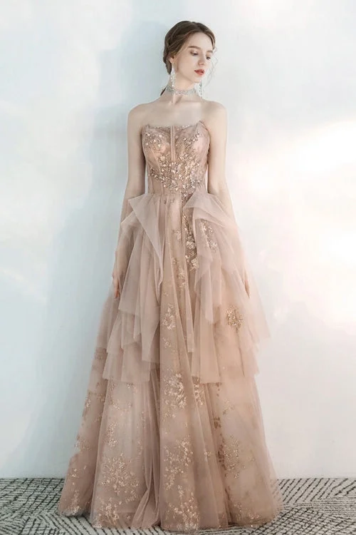Price Drop chic dressChampagne Sparkle Tulle Long Prom Dress