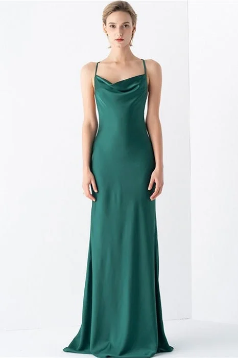 Steals and Deals chic wrap dressGreen Cowl Neck Mermaid Satin Slip Long Dress