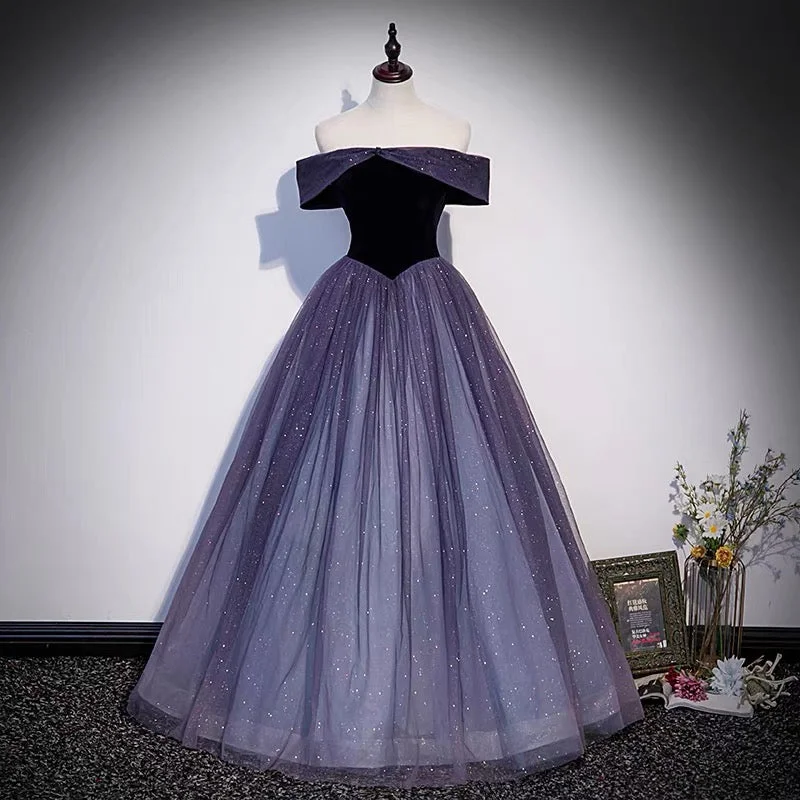 Shop and Save vintage dressPurple tulle long prom dress A line evening gown s66