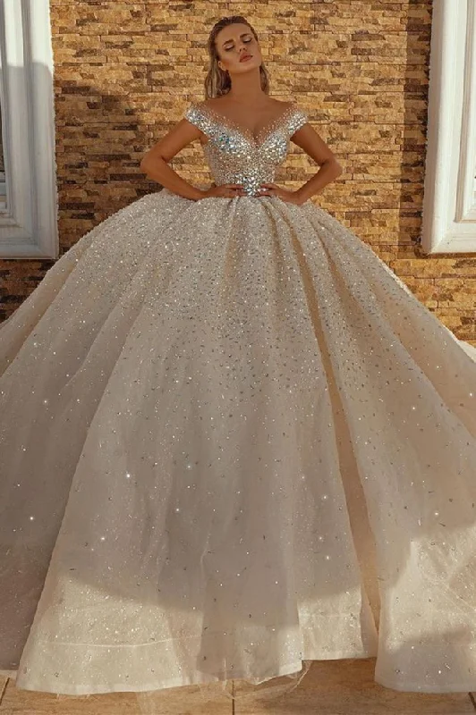 Exclusive Offers Off the Shoulder Crystal Princess Ball Gown Sequins Bridal Gowns