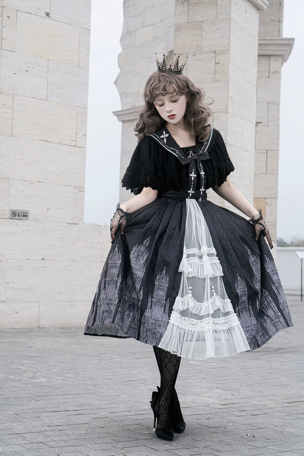 Huge Discounts wool dressCornfield Lolita~Silent Church~Gothic Lolita JSK Dress Printed Dress Thin Shawl Set
