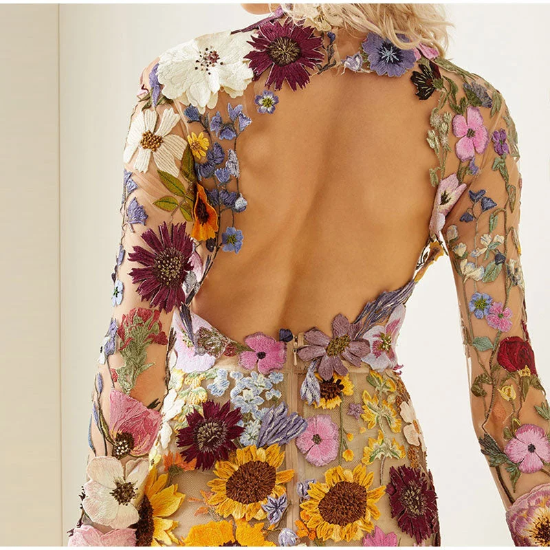 Discount Extravaganza trendy casual outerwearFloral Embroidery Long Sleeve Dresses 2023 Spring Evening Party Lady Vestido Elegant Luxury Women Mini Dress Half High Collar