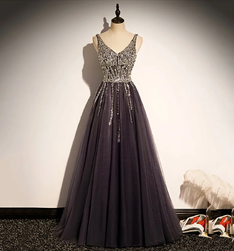 Mega Deal chic wrap dressStylish v neck tulle long prom dress A line evening dress s76