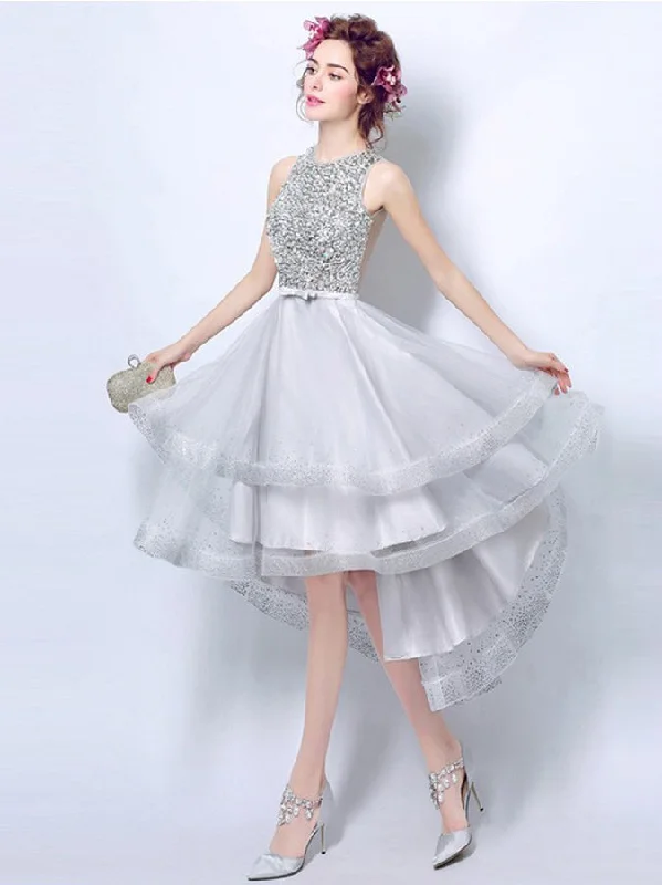 Bargain Blast High Low Homecoming Dress Scoop A-line Rhinestone Short Prom Dress Party Dress JK562
