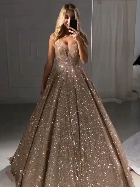 Exclusive Online Offer Sparkly Prom Dresses with Straps A Line V-neck Long Lace Prom Dress JKL1536