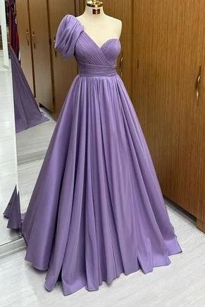 Lowest Price stylish dressSatin A-Line One Shoulder Empire Long Party Prom Dress