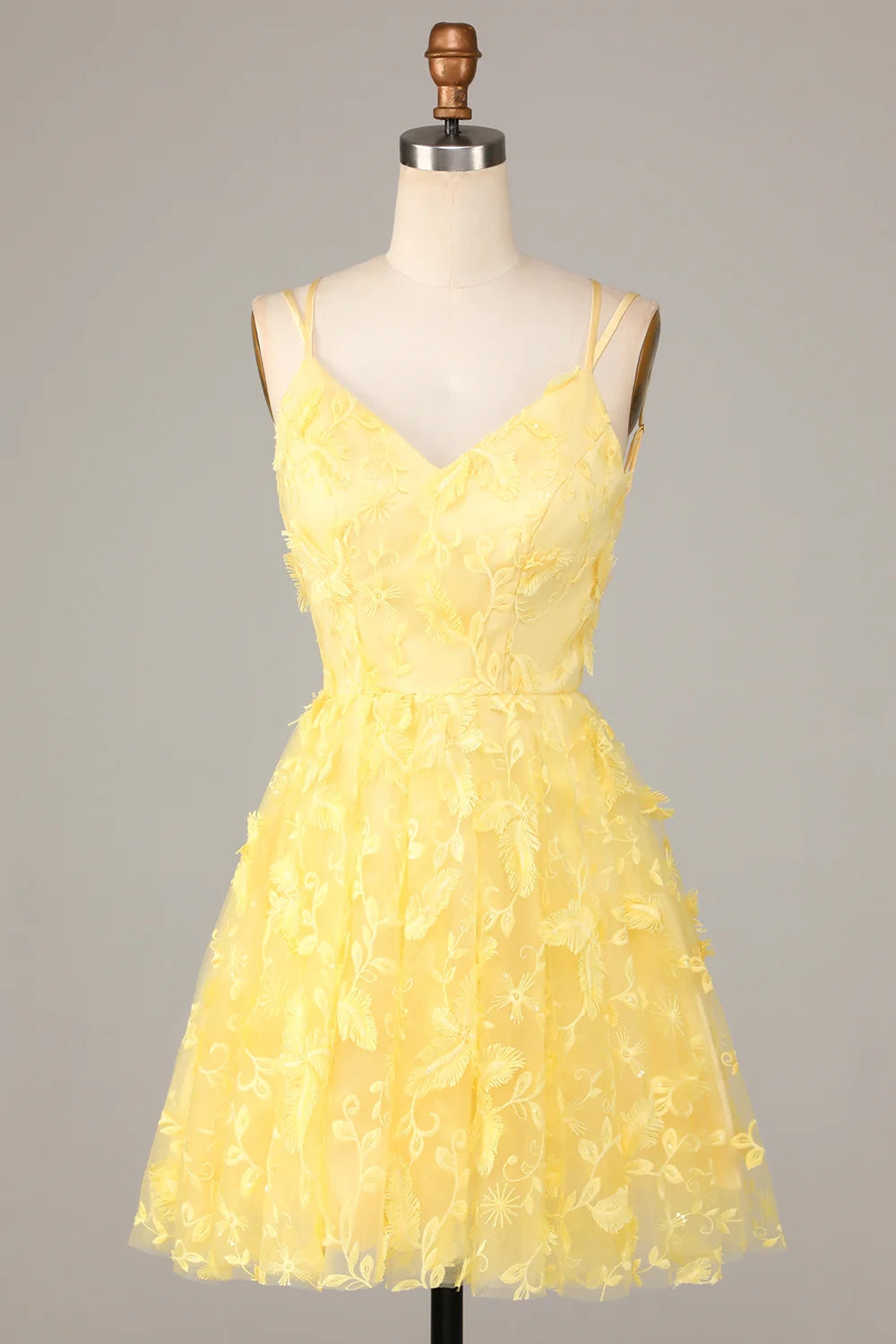 Price Fest floral dressCute Tulle A-Line V-Neck Sleeveless Appliques Homecoming Dress