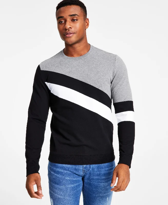 Low Prices graphic hoodiefashionable fitness sweatshirtINC International Concepts Mens Chevron Regular Fit Pieced Colorblocked Sweatshirt