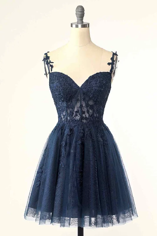 Online Specials formal dressDark Navy A-line Flower Straps Appliques Tulle Homecoming Dress Online Specials formal dressDark Navy A-line Flower Straps Appliques Tulle Homecoming Dress