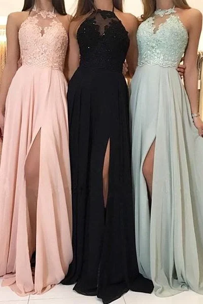 Midnight Sale flowy dressSexy A-Line Round Sleeveless Appliques With Side Slit Bridesmaid Dress