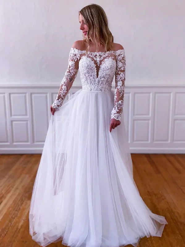 Sneak Peek Sale denim dressWhite lace tulle long prom dress, white lace tulle evening dress Y251