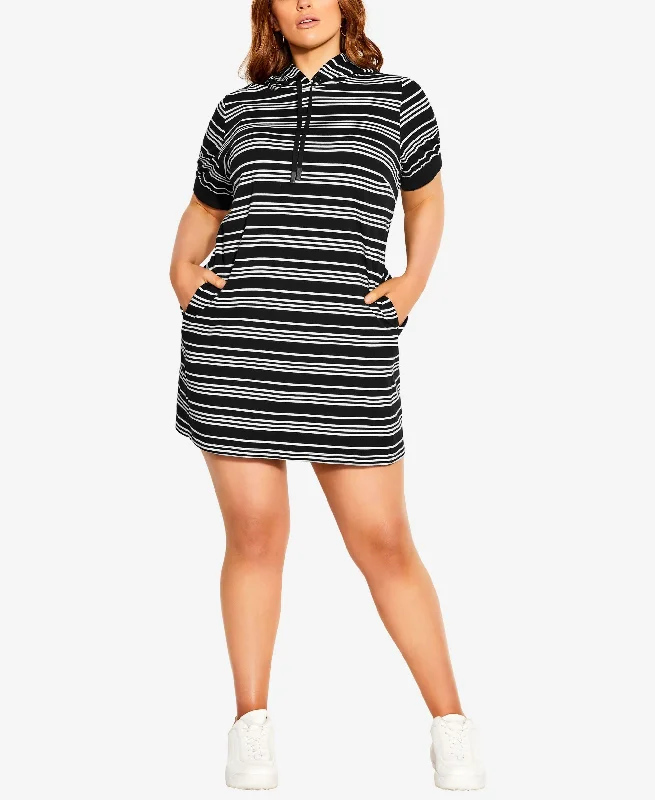 Don’t Miss Out fleece-lined hoodiecomfy workout sweatshirtCity Chic Trendy Plus Size Stripe Hoodie Dress
