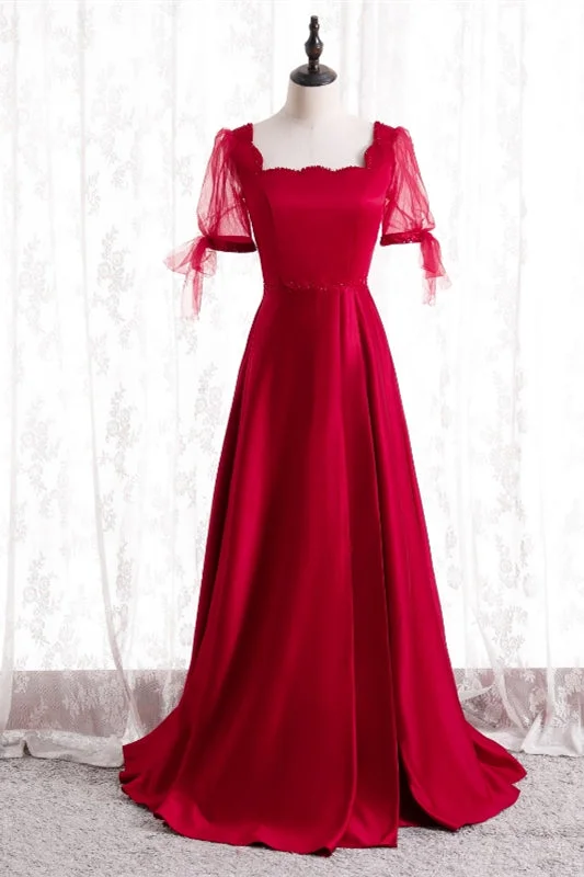 Bargain Prices lace dressRed A-line Square Neck Illusion Puff Sleeves Beaded Long Formal Dress Bargain Prices lace dressRed A-line Square Neck Illusion Puff Sleeves Beaded Long Formal Dress