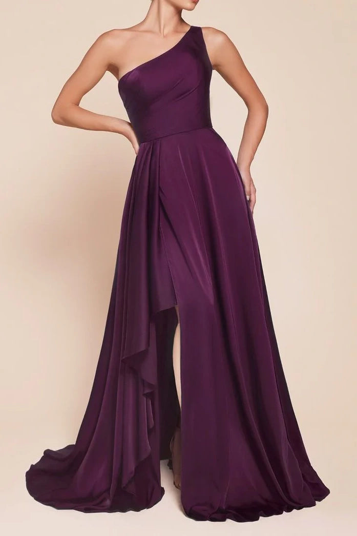 New Deals casual slip dressSatin A-Line One Shoulder Sleeveless With Side Slit Bridesmaid Dress