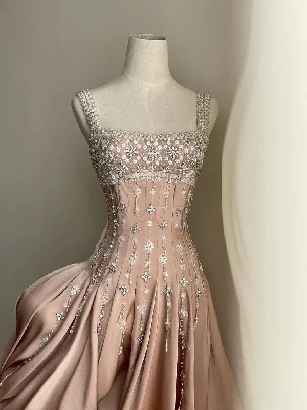 Discount Days trendy dressLuxury nude satin hand-beaded diamond homecoming dress Y4542