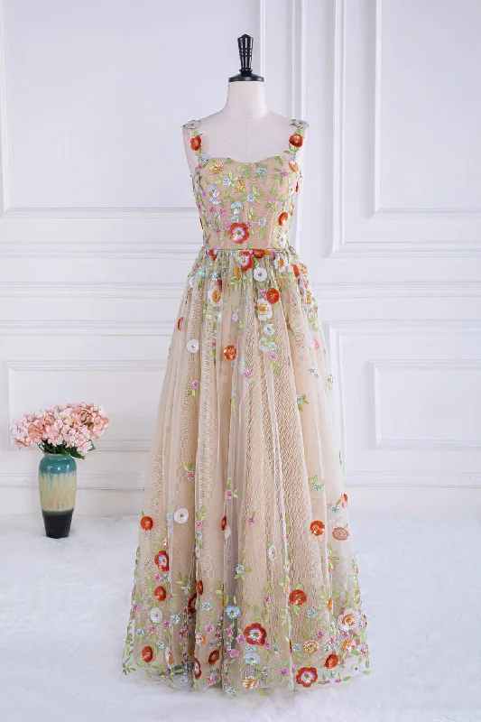 Value Deals chic shift dressDusty Pink Sequined Floral A-line Tulle Long Prom Dress