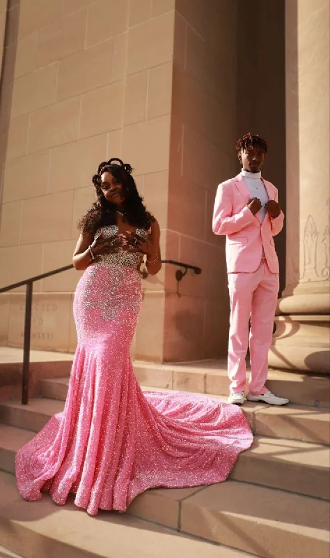 Price Drop summer dressSparkly Pink Sequin Prom Dress For Black Girls Y4220