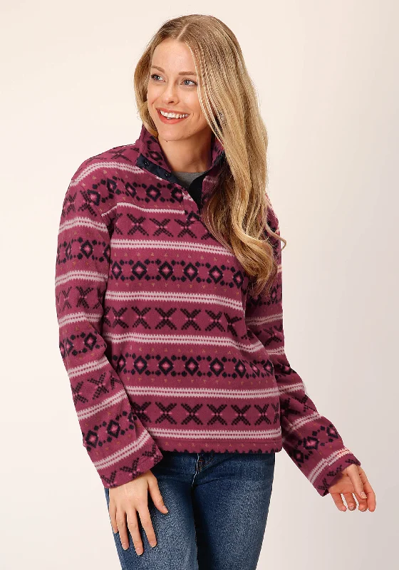 Limited Availability insulated jacketWOMENS RUSTY RED AZTEC PRINT FLEECE PULLOVER