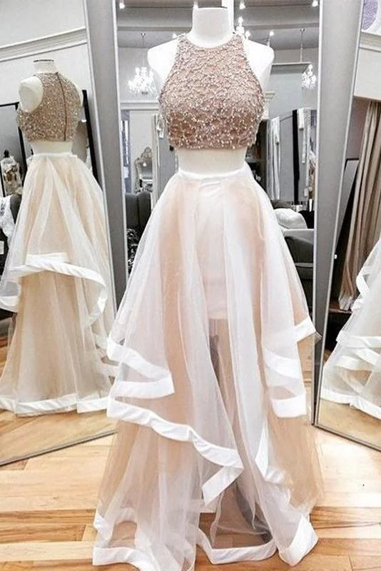 Today’s Deal Two Pieces Beaded Unique Charming Vintage Formal Evening Prom Dresses GJS217