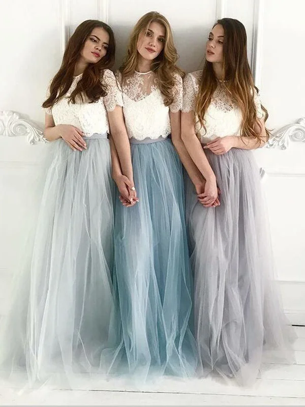 Unmissable Offer Two Piece Bridesmaid Dresses Aline Scoop Ivory Lace Boho Simple Tulle Bridesmaid Dresses JKB078
