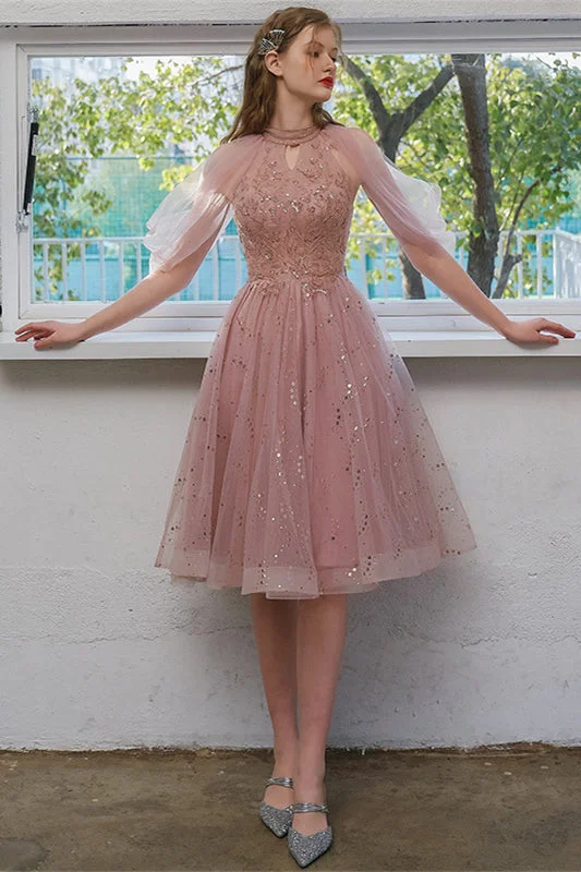 Doorbuster Deal sleeveless dressPrincess High Neck Blush Pink Party Dress