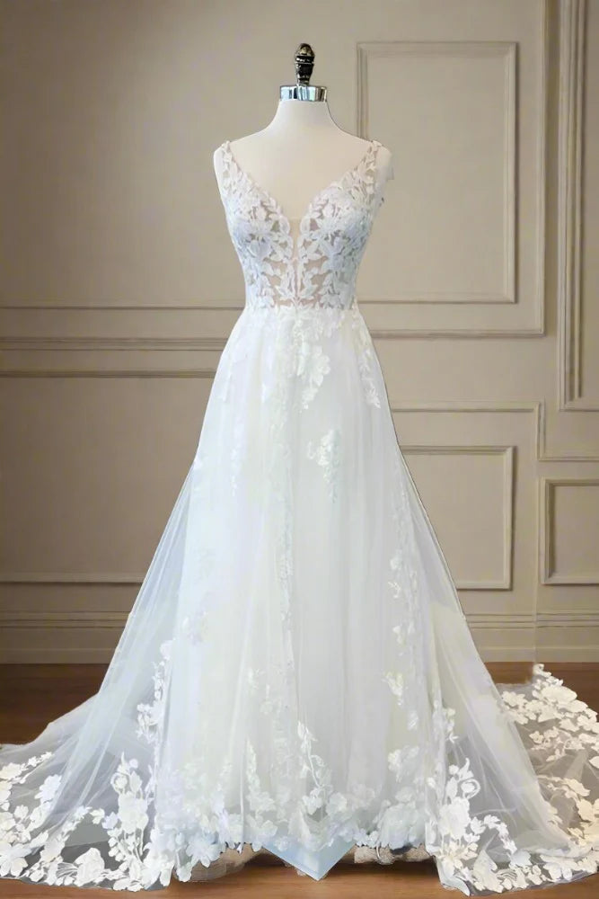 Final Markdown casual summer dressElegant Tulle A-Line V-Neck Sleeveless Lace Appliques Long Wedding Dress Final Markdown casual summer dressElegant Tulle A-Line V-Neck Sleeveless Lace Appliques Long Wedding Dress